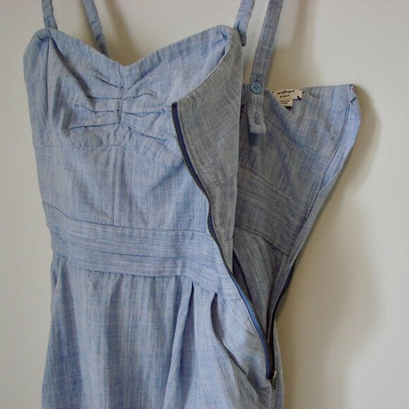 Aritzia Wilfred Blue Chambray Bustier Mini Dress Cotton Coastal Summer ~ Size 8 - Picture 11 of 12